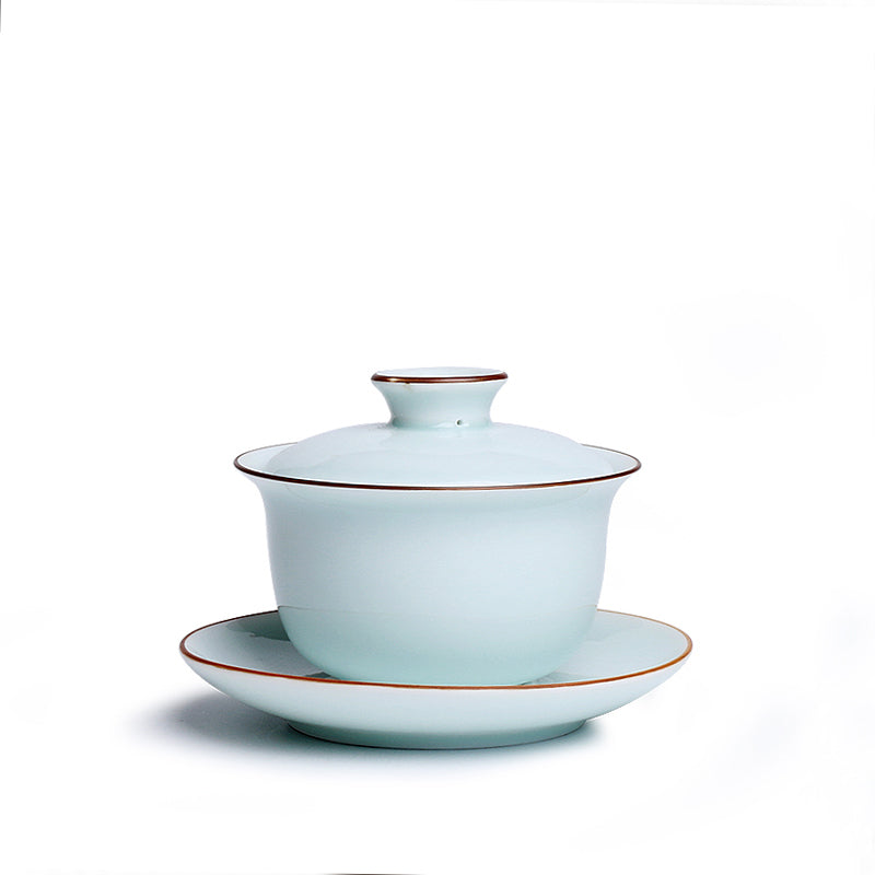 Gaiwans en porcelaine avec bordure or violet