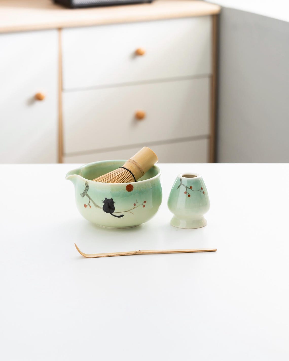 Set de Matcha vert 450ml chat noir