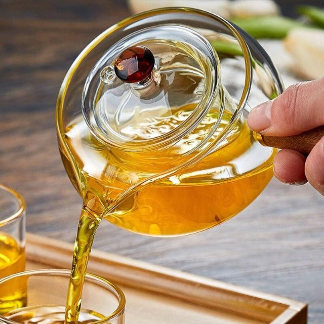 THEIERE EN VERRE AVEC MANCHE EN BOIS