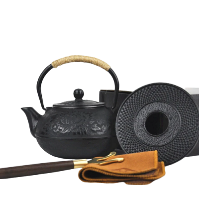 Ensemble théière en fonte fleur de pivoine