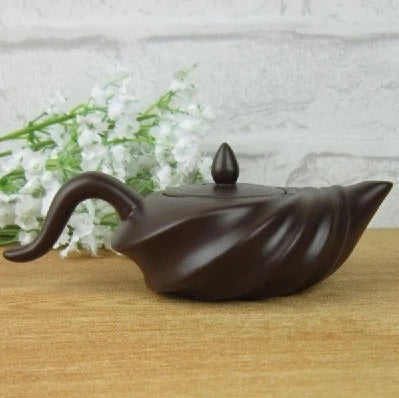 mini theiere ceramique chinoise marron de cote