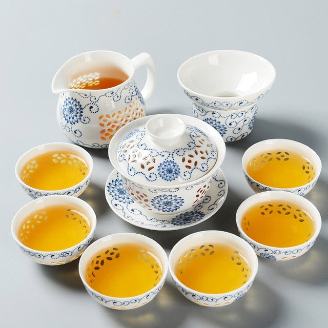 service à thé en porcelaine exquis 9pcs gaiwan