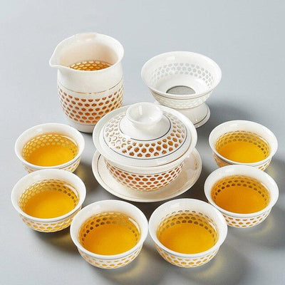 service à thé en porcelaine exquis rouge 9pcs gaiwan
