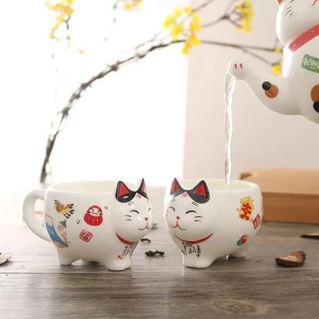 tasse avec théière en porcelaine japonaise chat