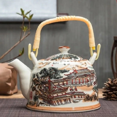 Theiere ceramique chinoise avec motif temple