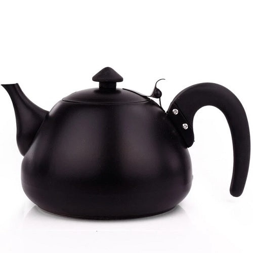 théière inox gaz noire sans filtre sur fond blanc