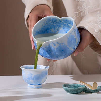 Set Matcha 550ml Céramique Rustique Tacheté Naturel