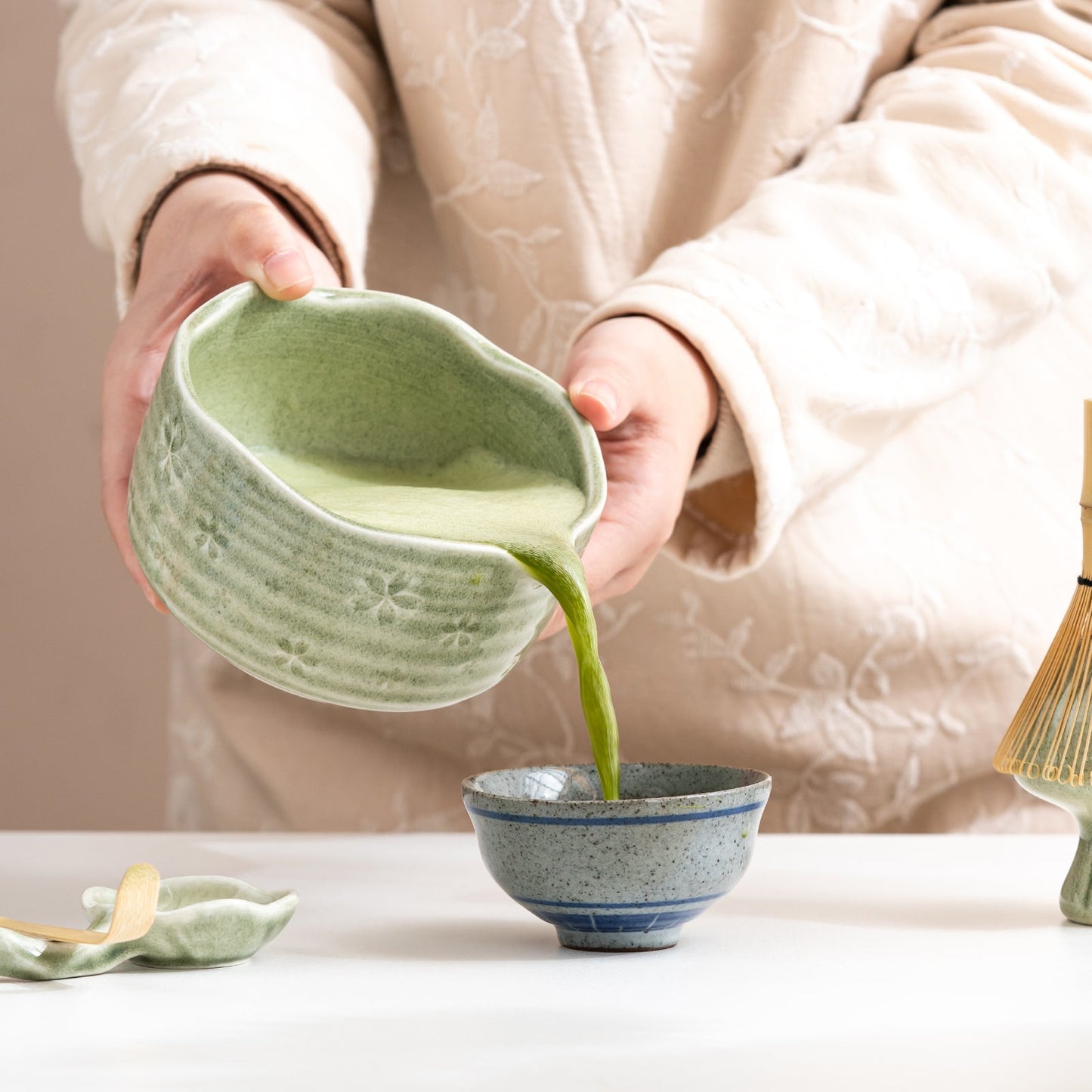 Set de matcha 450ml vert fleuré