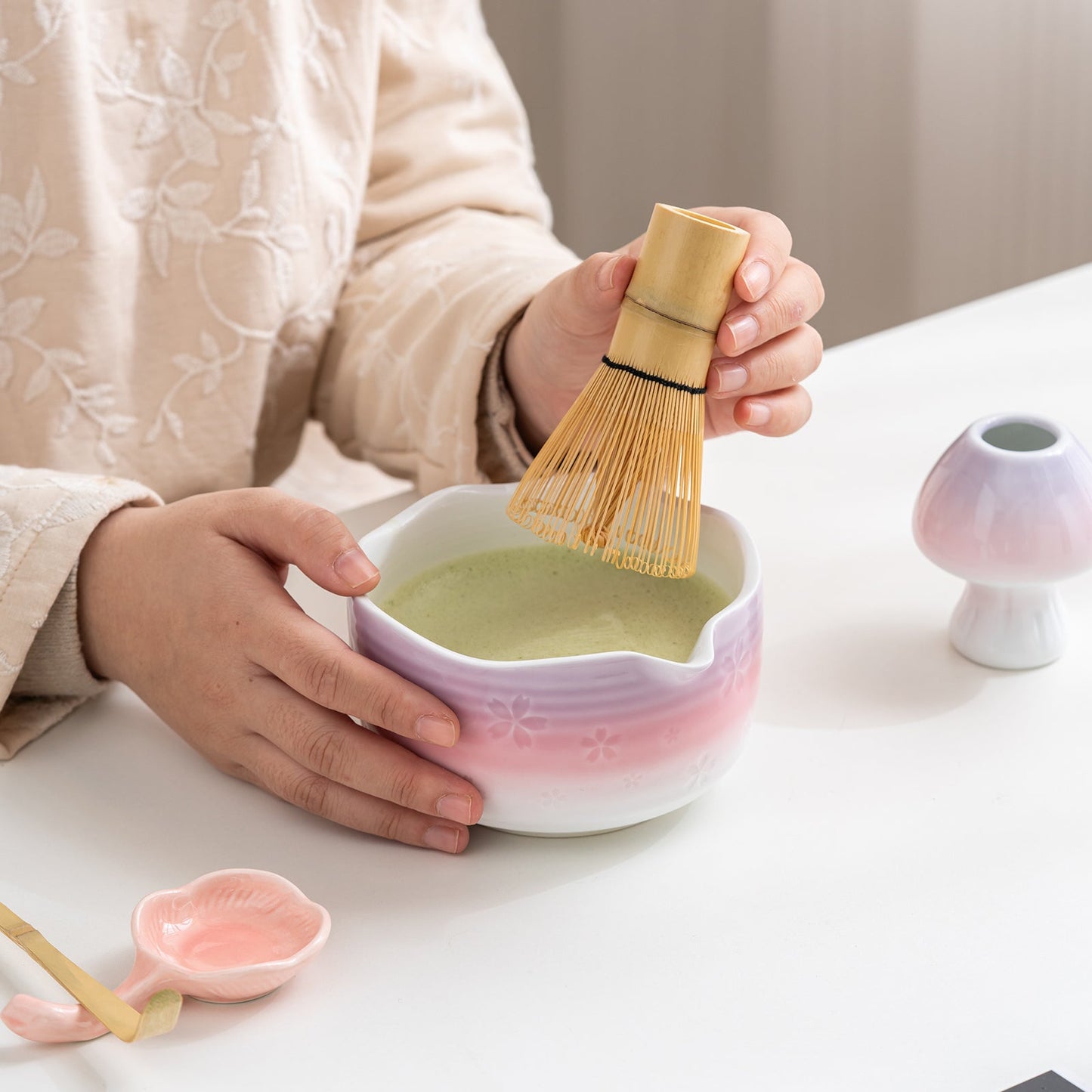 Set de matcha 450ml dégradé pastel