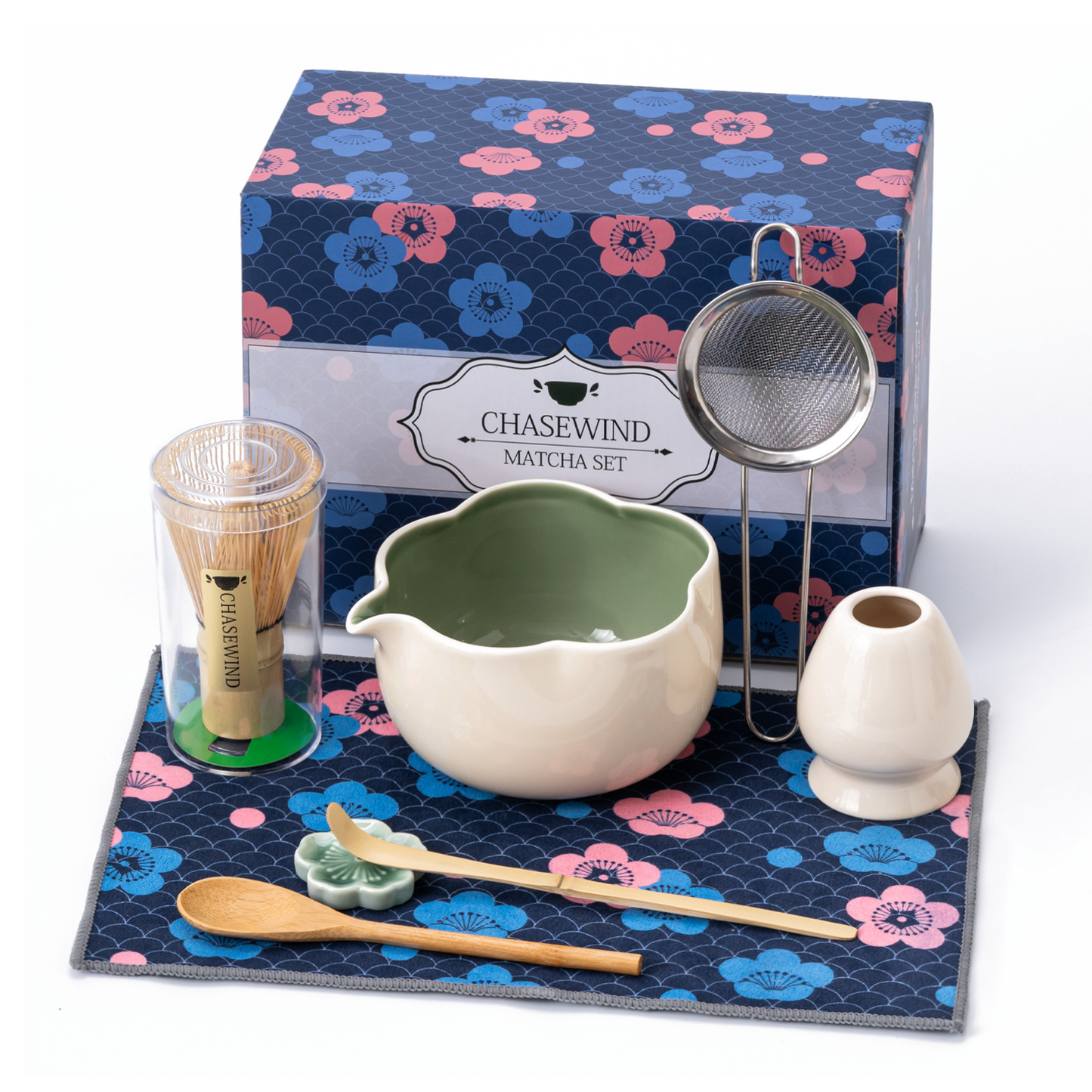 Set Matcha 500ml Bol Floral Pétale Élégant Cadeau