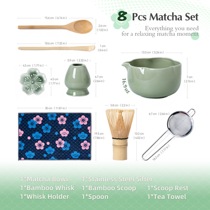 Set Matcha 500ml Bol Pétale Glaçure Fleur Naturel