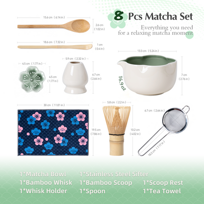 Set Matcha 500ml Bol Floral Pétale Élégant Cadeau