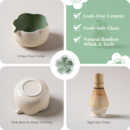 Set Matcha 500ml Bol Floral Pétale Élégant Cadeau