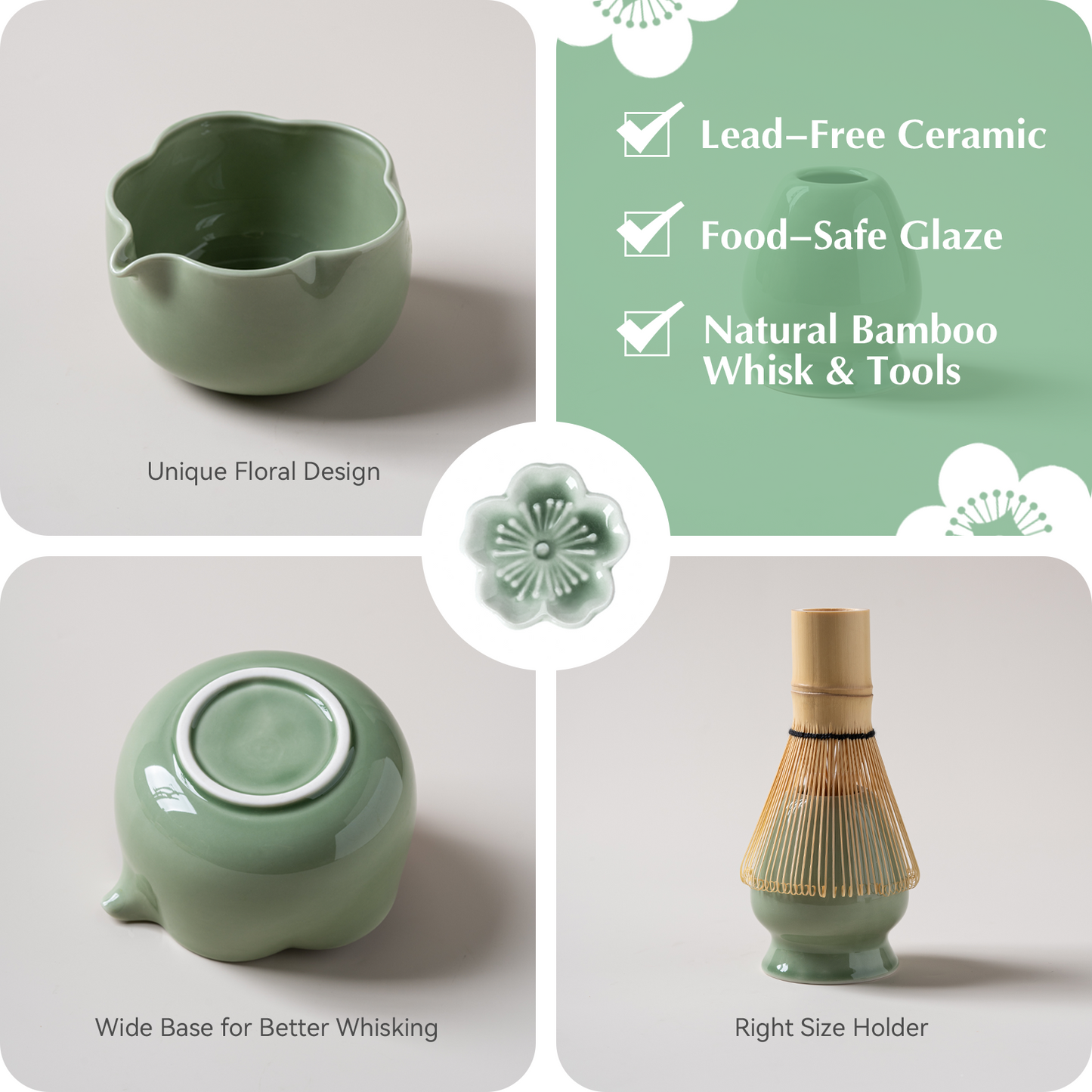 Set Matcha 500ml Bol Pétale Glaçure Fleur Naturel