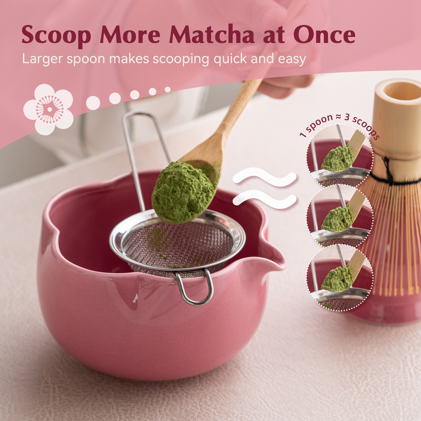 Set Matcha 500ml Pétale Forme Unique Floral Bowl
