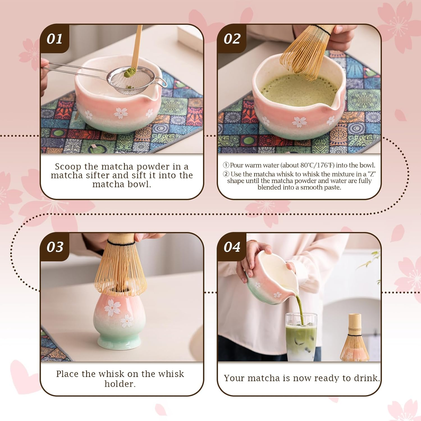 Set Matcha 500ml Sakura Fleur Cerisier Rose Petal
