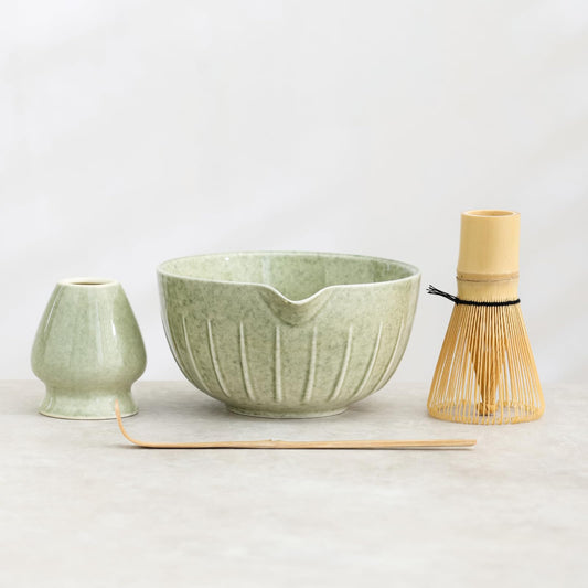 Set Matcha 500ml Bol Céramique Gradient Émeraude