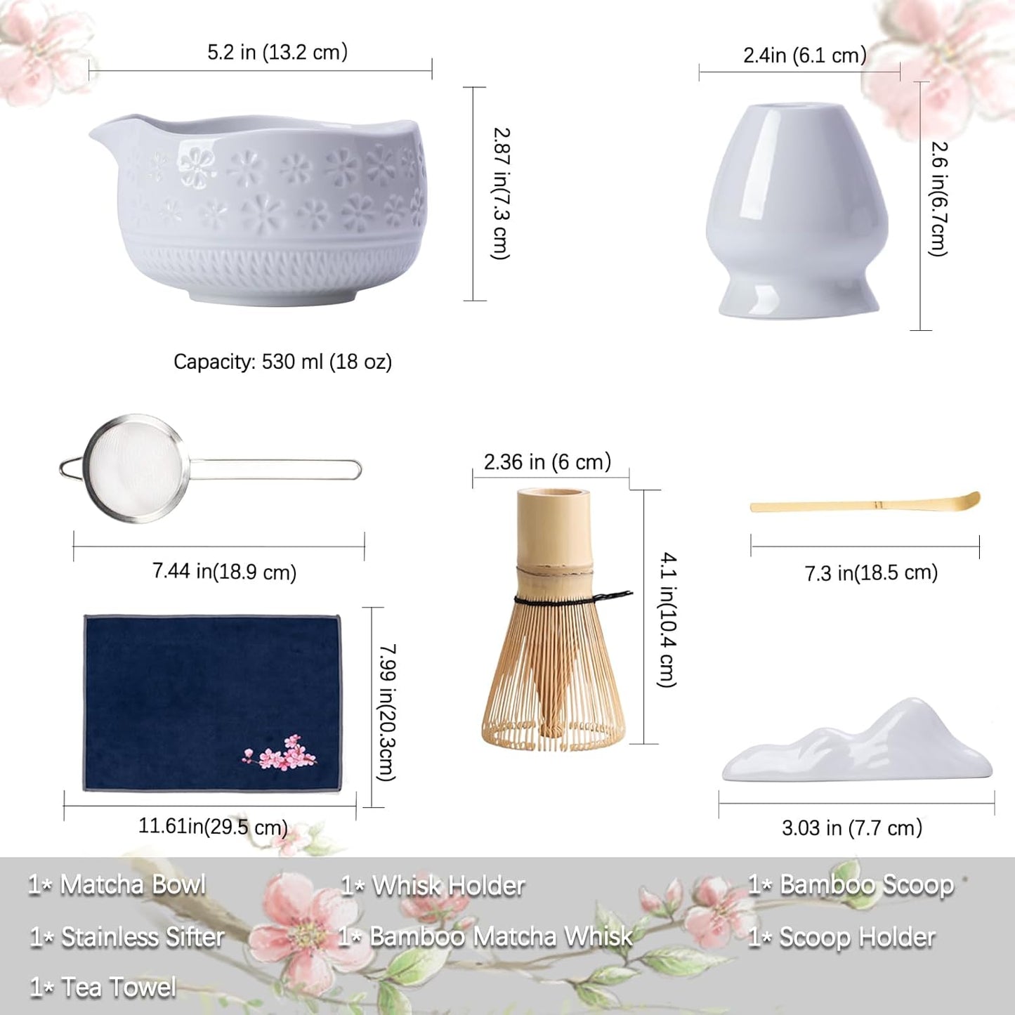 Set Matcha Sakura Blanc Cerisier Neige Bowl