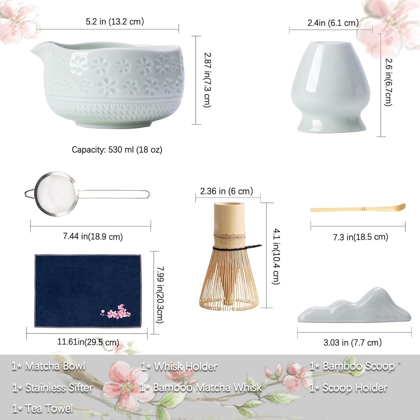 Set Matcha Sakura Menthe Vague Fleur Cerisier