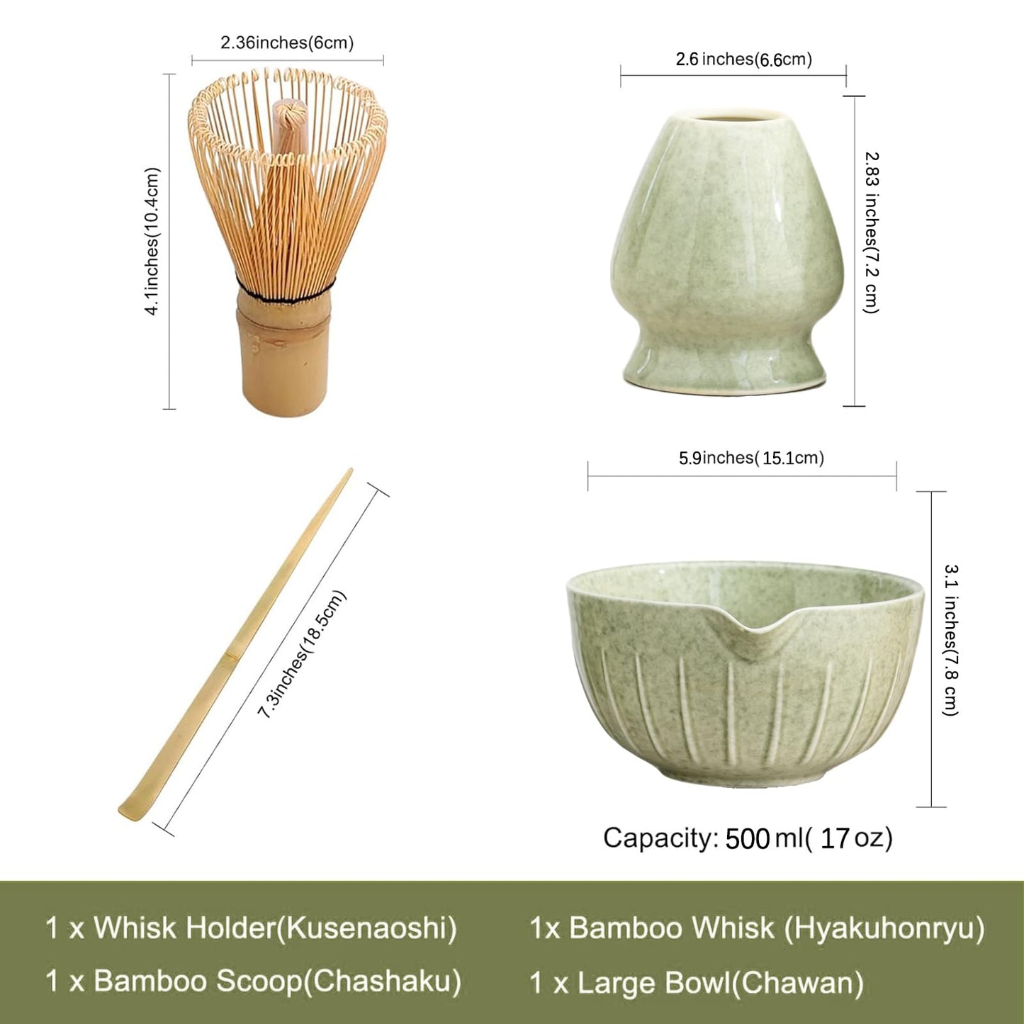 Set Matcha 500ml Bol Céramique Gradient Émeraude