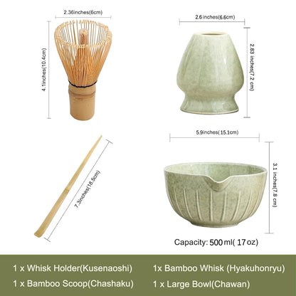 Set Matcha 500ml Bol Céramique Gradient Émeraude