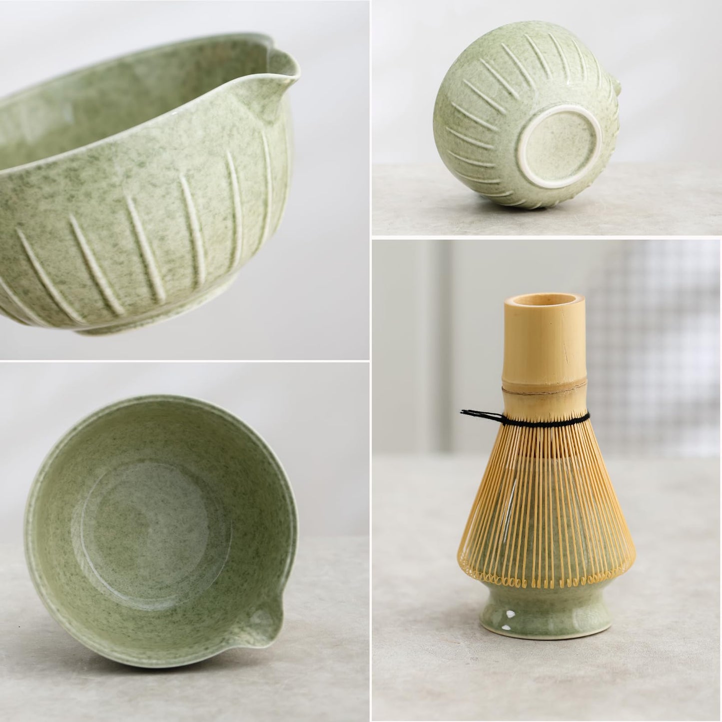 Set Matcha 500ml Bol Céramique Gradient Émeraude