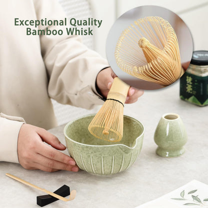 Set Matcha 500ml Bol Céramique Gradient Émeraude
