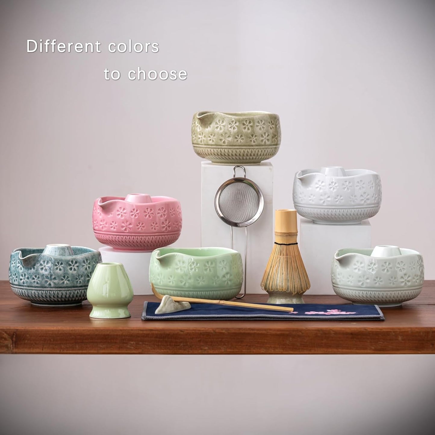 Set Matcha Sakura Vert Moucheté Fleur Cerisier
