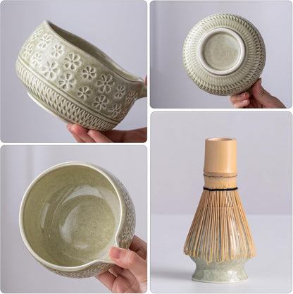 Set Matcha Sakura Vert Moucheté Fleur Cerisier