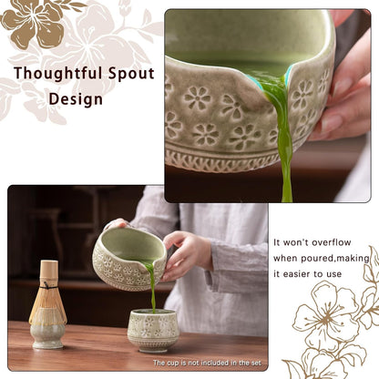 Set Matcha Sakura Vert Moucheté Fleur Cerisier
