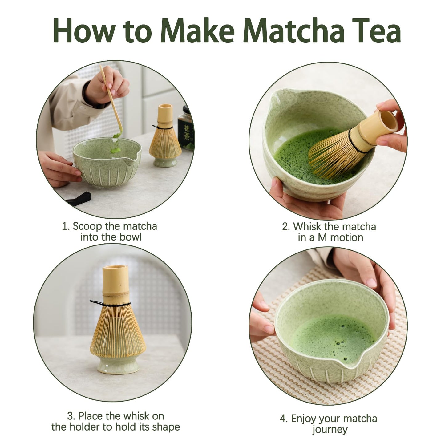 Set Matcha 500ml Bol Céramique Gradient Émeraude