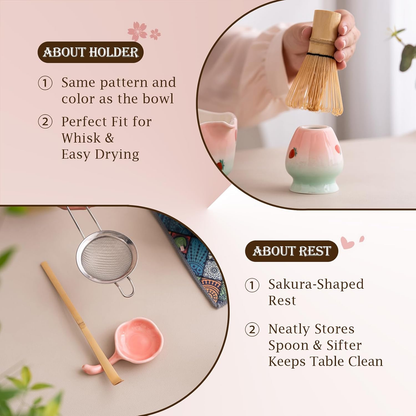 Set Matcha 550ml Fraise Rouge Pétale Bol Floral