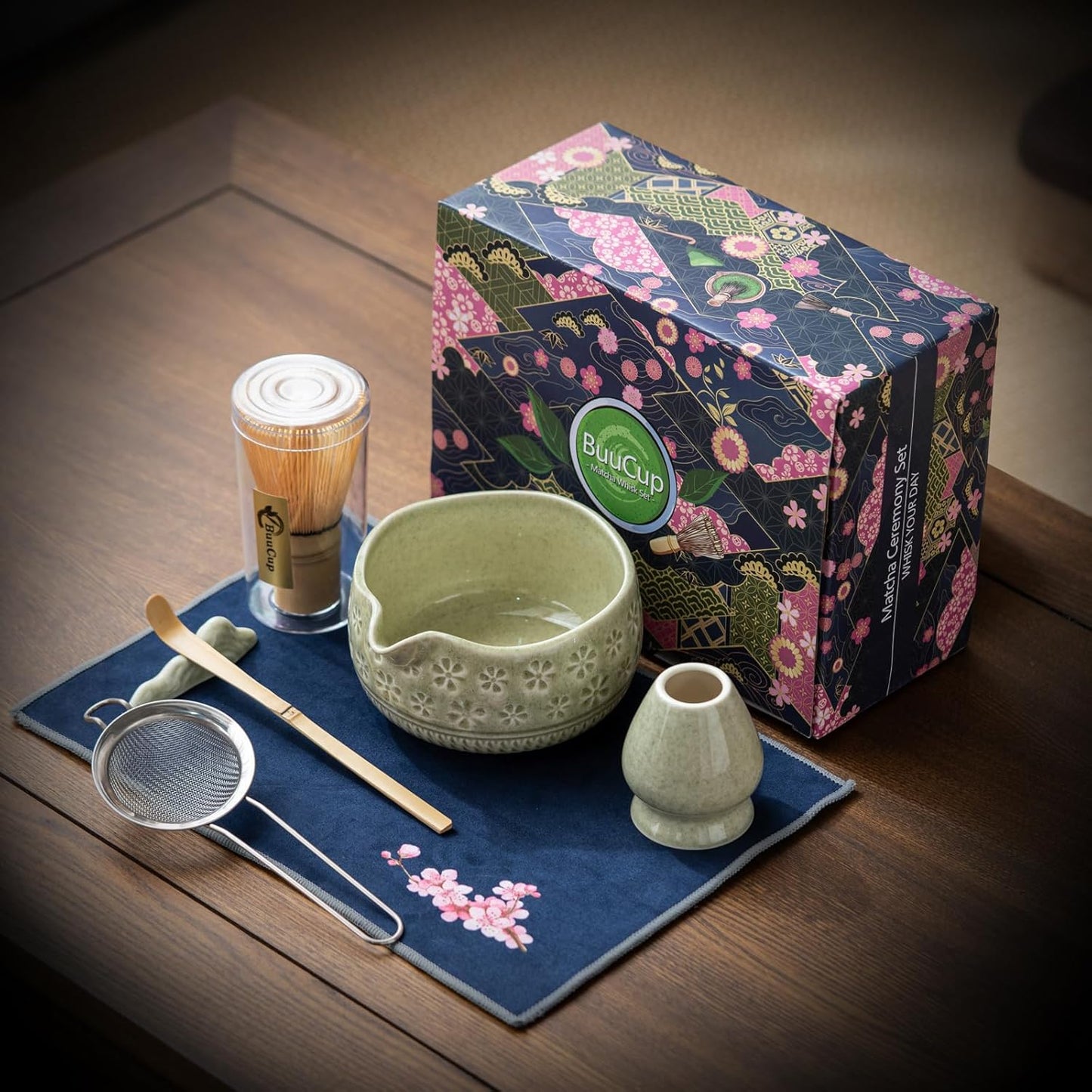 Set Matcha Sakura Vert Moucheté Fleur Cerisier