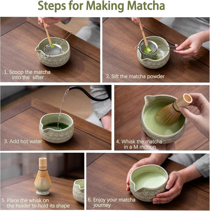 Set Matcha Sakura Vert Moucheté Fleur Cerisier