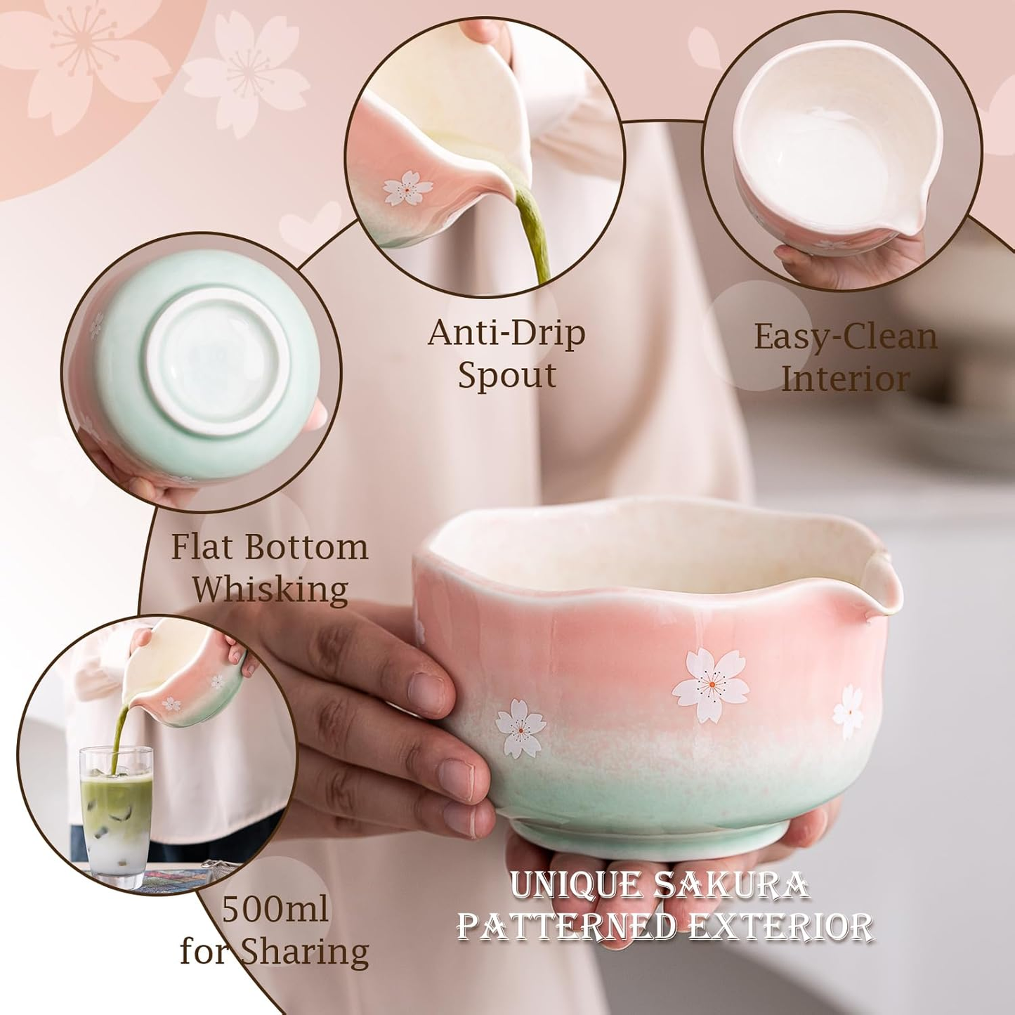 Set Matcha 500ml Sakura Fleur Cerisier Rose Petal