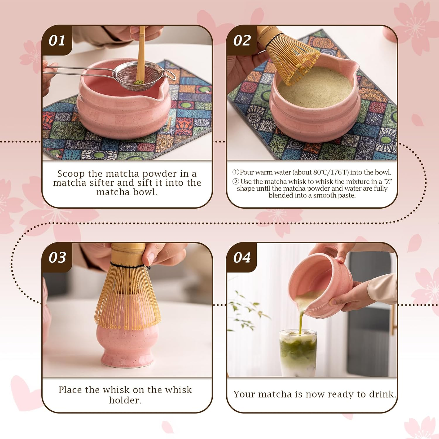 Set Matcha 500ml Sakura Fleurs Cerisier Rose