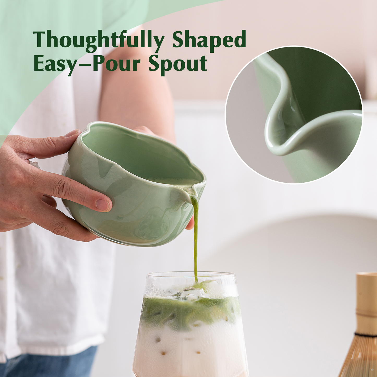 Set Matcha 500ml Bol Pétale Glaçure Fleur Naturel