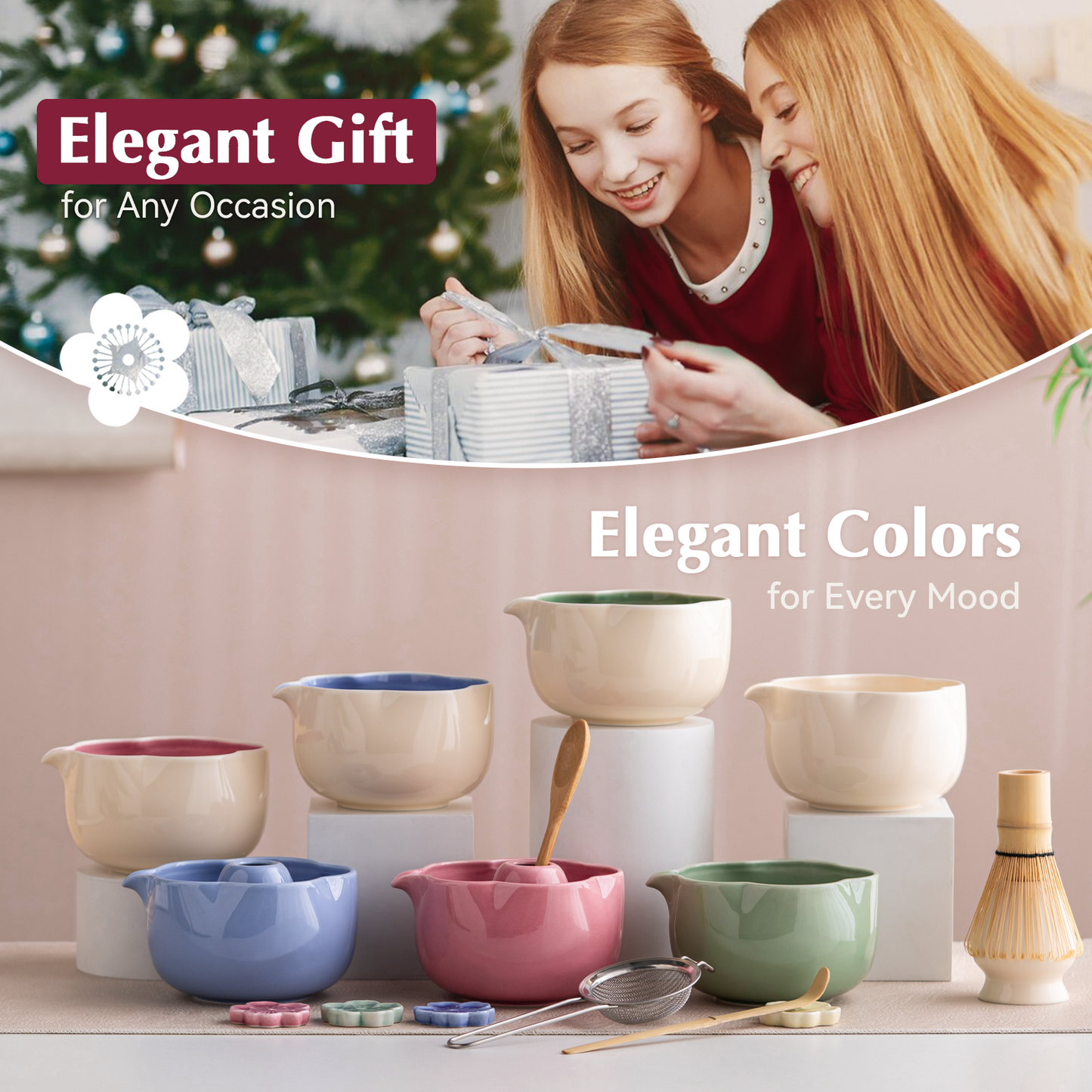 Set Matcha 500ml Pétale Forme Unique Floral Bowl