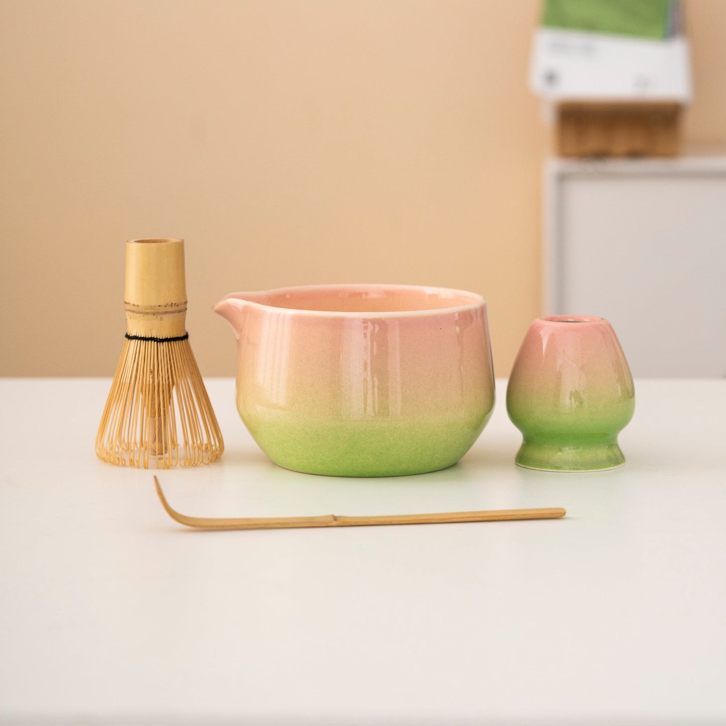 Set de matcha 450ml dégradé rose-vert