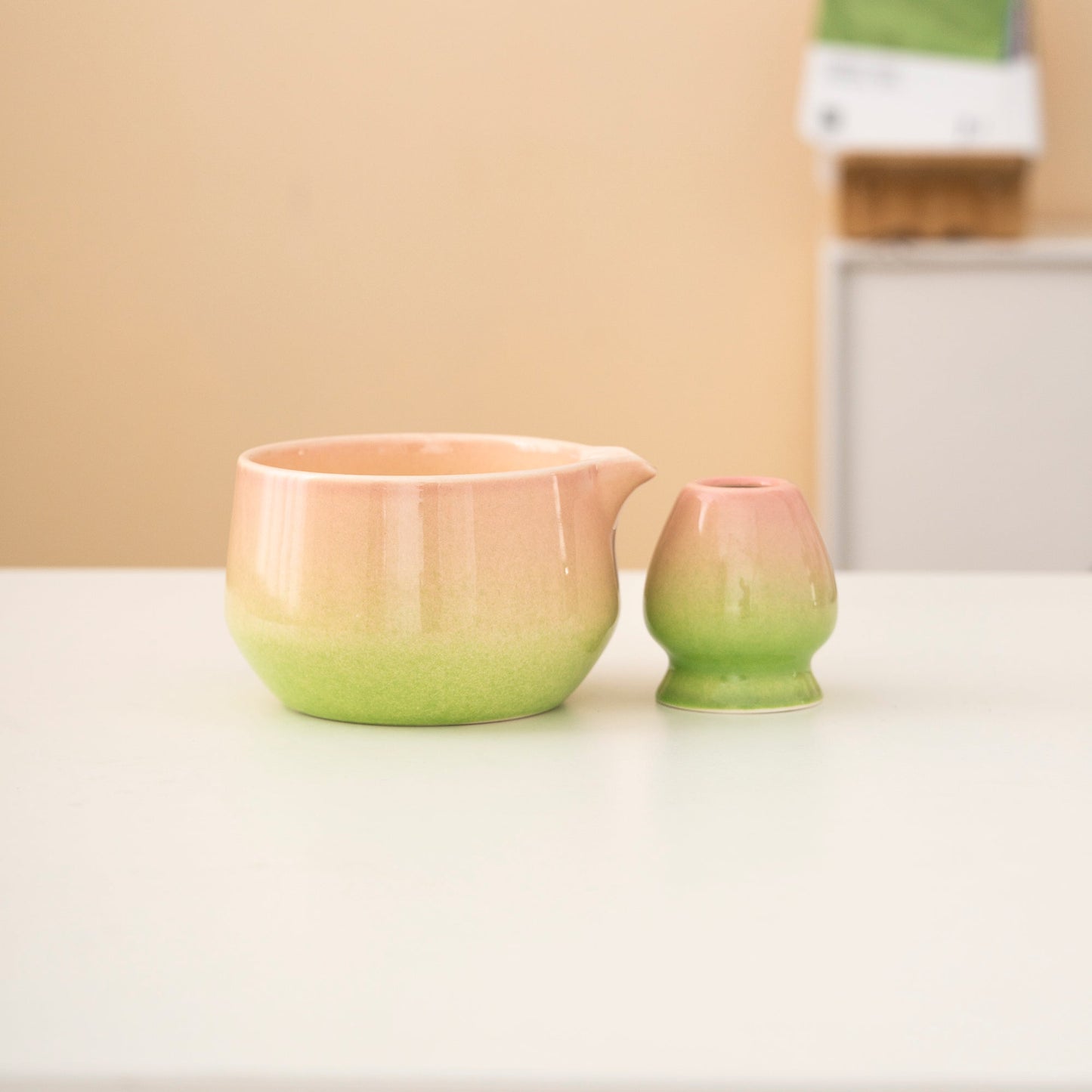 Set de matcha 450ml dégradé rose-vert