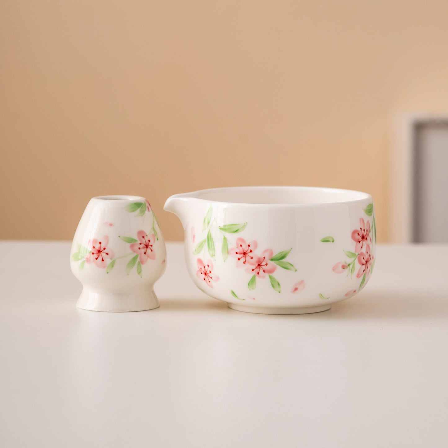 Set de matcha 450ml fleurs rouge