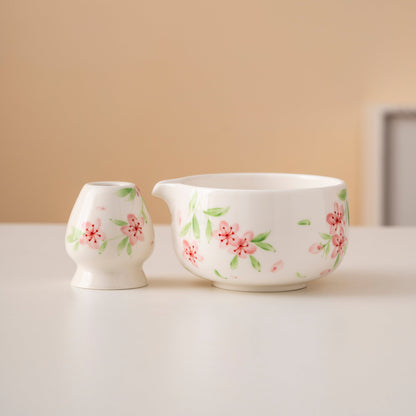 Set de matcha 450ml fleurs rouge