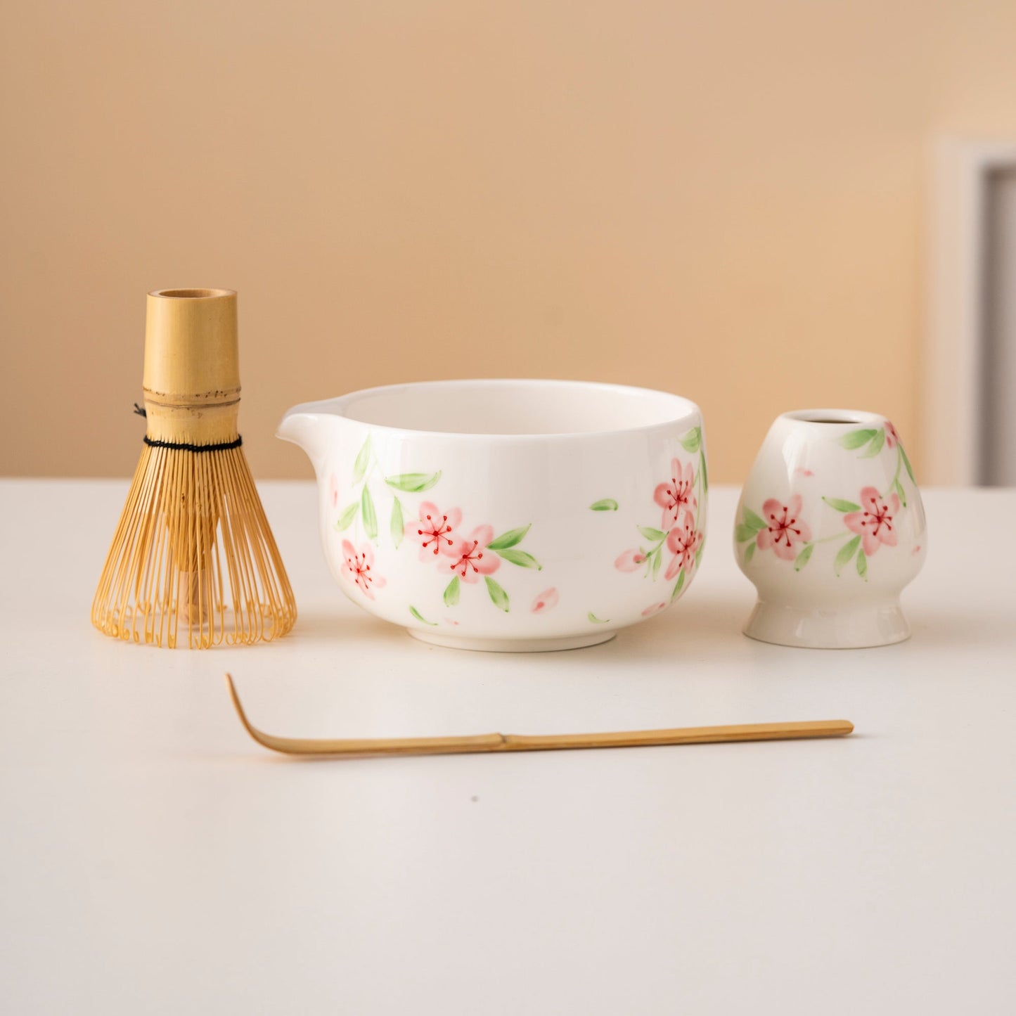 Set de matcha 450ml fleurs rouge