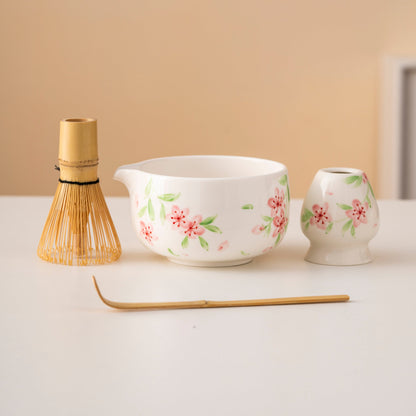 Set de matcha 450ml fleurs rouge