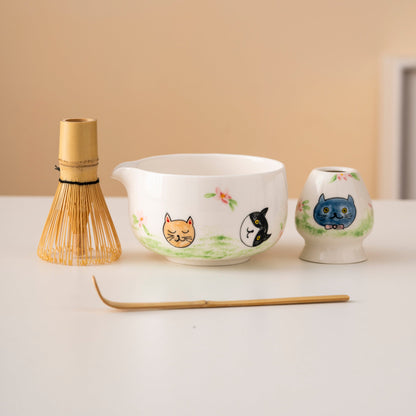 Set de matcha 450ml chats dessinés