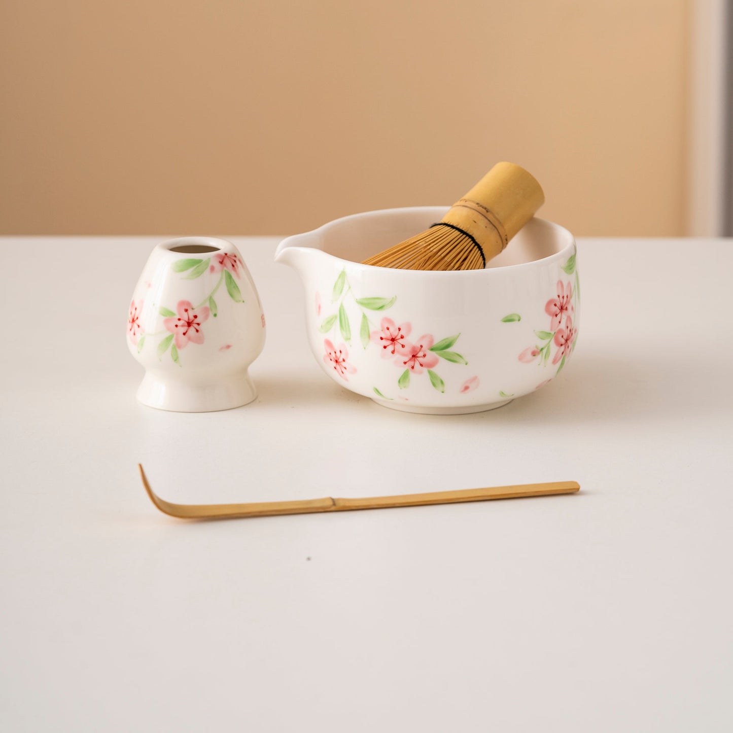 Set de matcha 450ml fleurs rouge