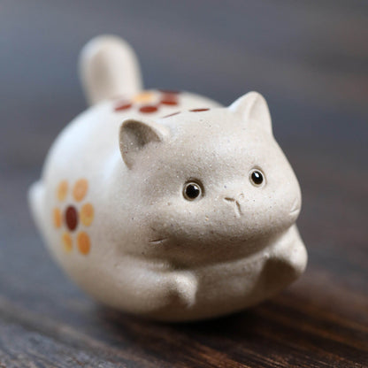 Mascottes de thé chat fleur en argile