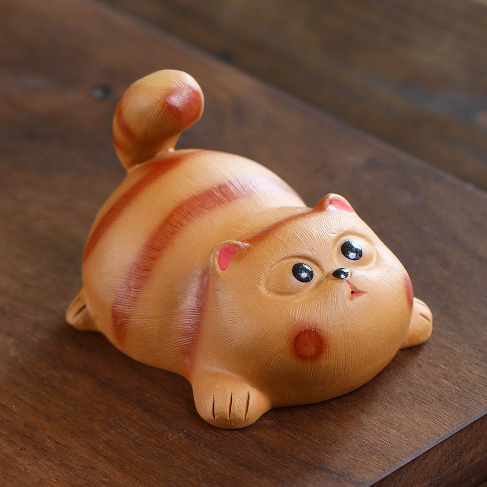 Mascottes de thé chat roux en argile
