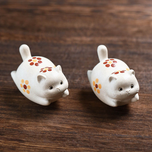 Mascottes de thé chat fleur en argile