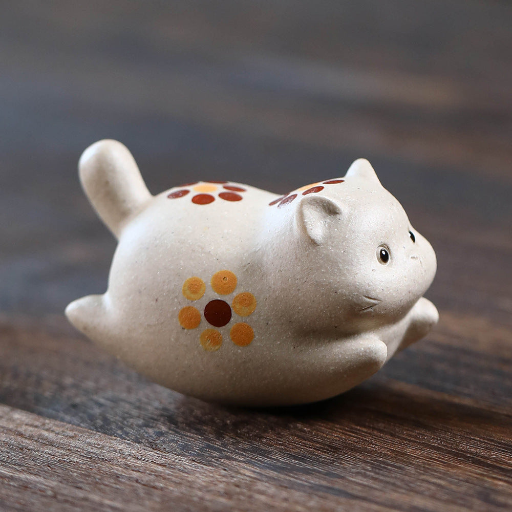 Mascottes de thé chat fleur en argile